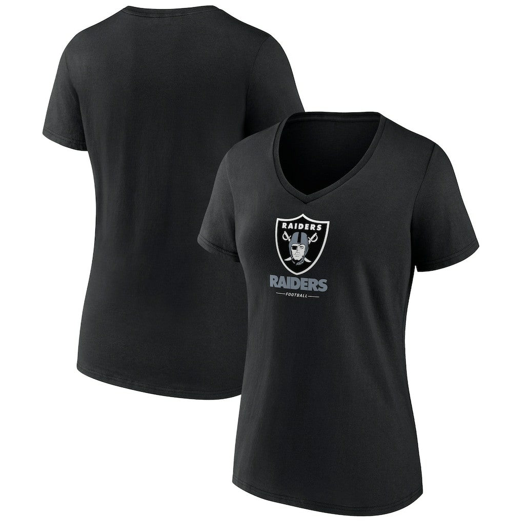 Las Vegas Raiders Women's Logo Team Lockup V-Neck T-Shirt - Black T-shirts