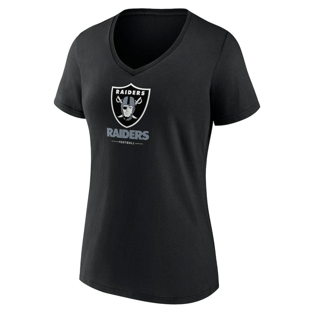 Las Vegas Raiders Women's Logo Team Lockup V-Neck T-Shirt - Black T-shirts