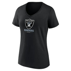 Las Vegas Raiders Women's Logo Team Lockup V-Neck T-Shirt - Black T-shirts