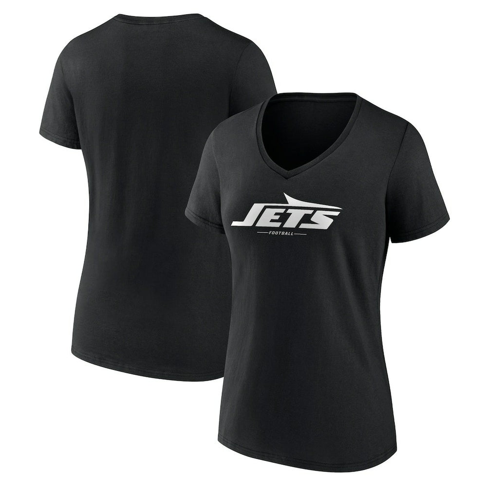 New York Jets Women's Logo Team Lockup V-Neck T-Shirt - Black T-shirts