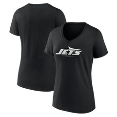 New York Jets Women's Logo Team Lockup V-Neck T-Shirt - Black T-shirts