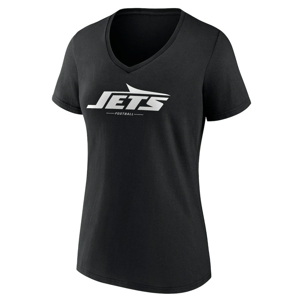 New York Jets Women's Logo Team Lockup V-Neck T-Shirt - Black T-shirts