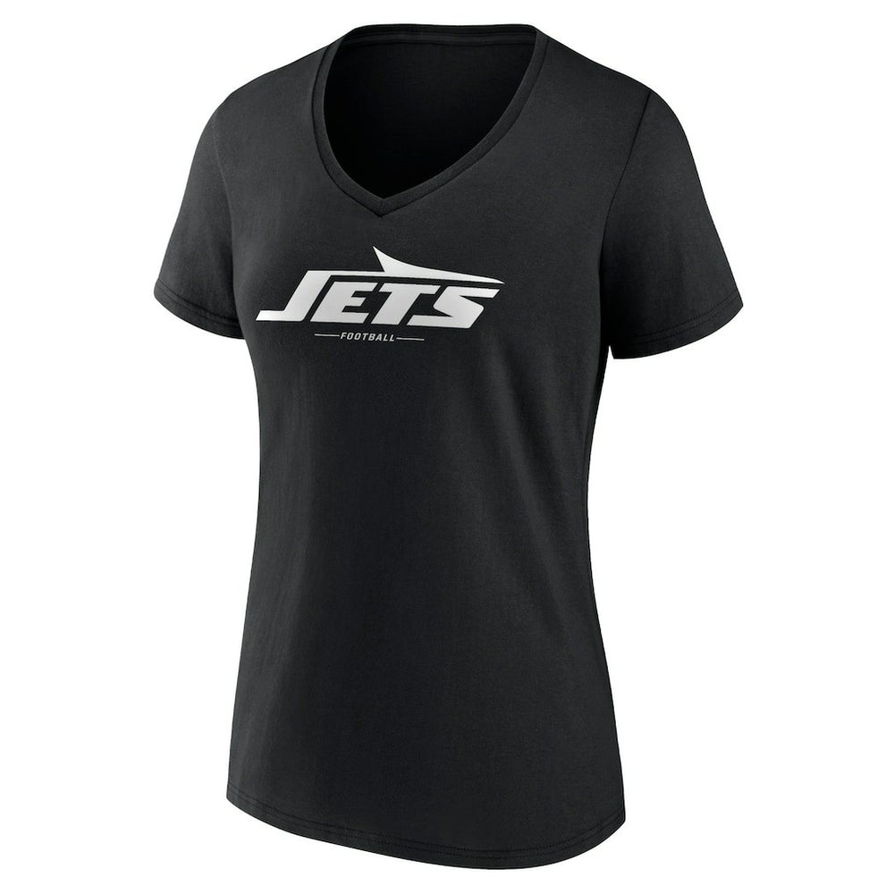 New York Jets Women's Logo Team Lockup V-Neck T-Shirt - Black T-shirts