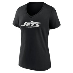 New York Jets Women's Logo Team Lockup V-Neck T-Shirt - Black T-shirts