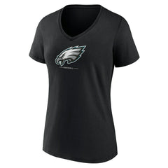 Philadelphia Eagles Women's Logo Team Lockup V-Neck T-Shirt - Black T-shirts