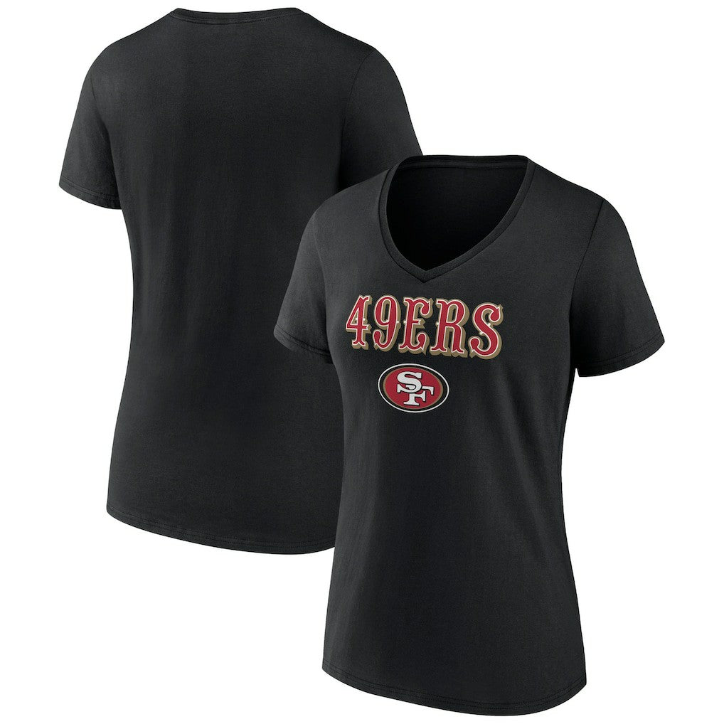 San Francisco 49ers Women's Logo Team Lockup V-Neck T-Shirt - Black T-shirts