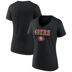 San Francisco 49ers Women's Logo Team Lockup V-Neck T-Shirt - Black T-shirts
