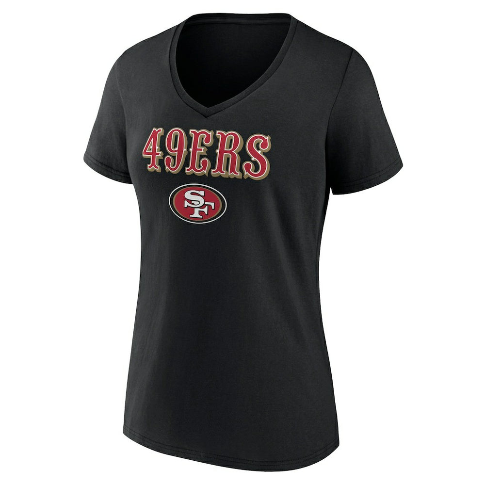 San Francisco 49ers Women's Logo Team Lockup V-Neck T-Shirt - Black T-shirts