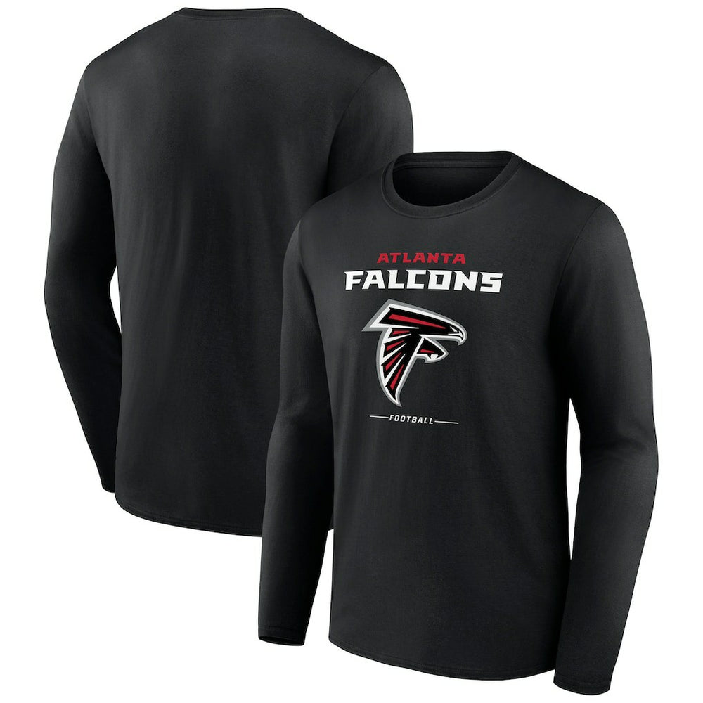 Atlanta Falcons Logo Team Lockup Long Sleeve T-Shirt - Black T-shirts