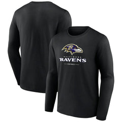 Baltimore Ravens Logo Team Lockup Long Sleeve T-Shirt - Black T-shirts