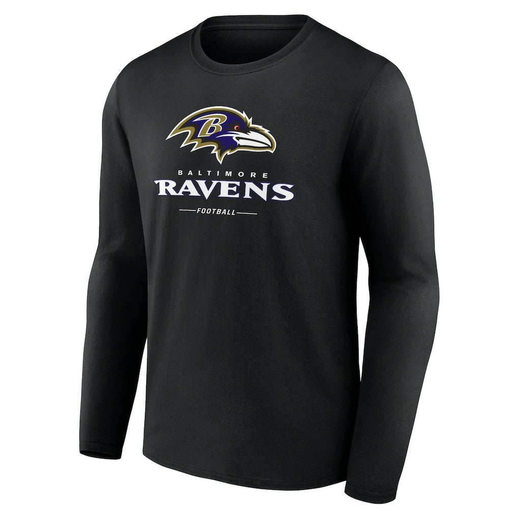 Baltimore Ravens Logo Team Lockup Long Sleeve T-Shirt - Black T-shirts