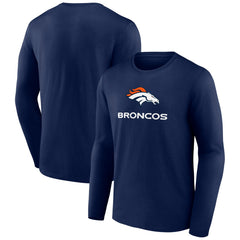 Denver Broncos Logo Team Lockup Long Sleeve T-Shirt - Navy T-shirts