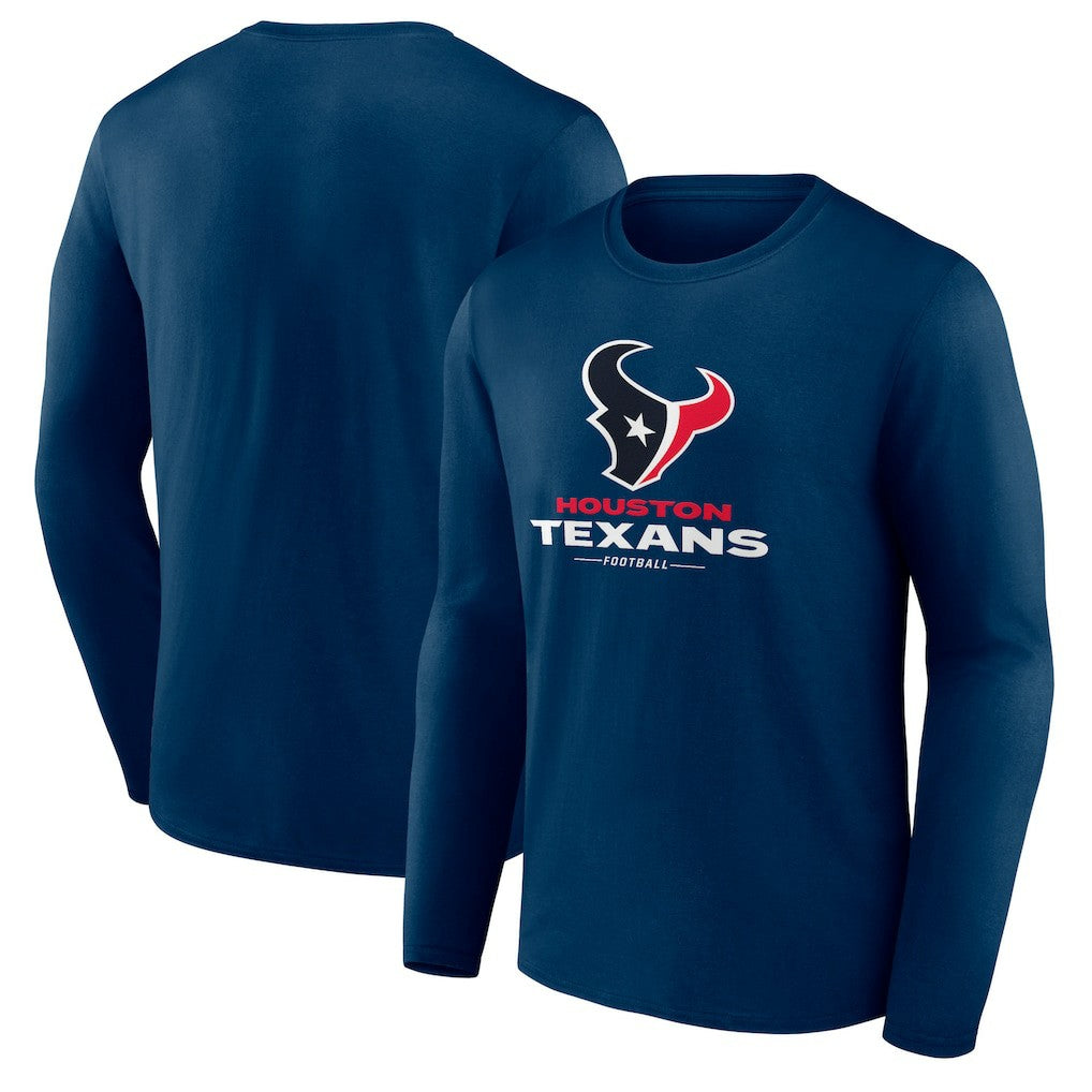 Houston Texans Logo Team Lockup Long Sleeve T-Shirt - Navy T-shirts