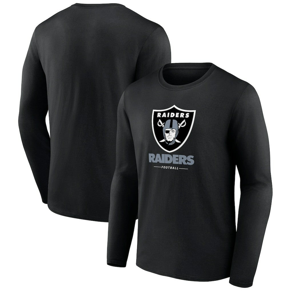 Las Vegas Raiders Logo Team Lockup Long Sleeve T-Shirt - Black T-shirts
