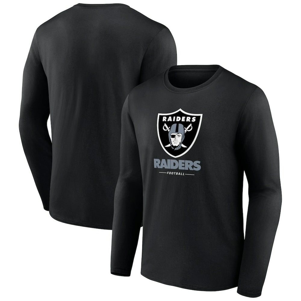 Las Vegas Raiders Logo Team Lockup Long Sleeve T-Shirt - Black T-shirts