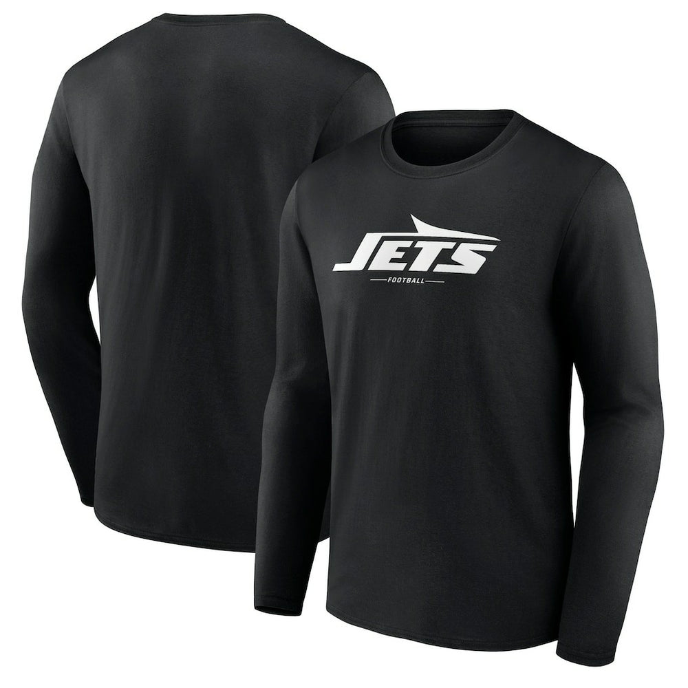 New York Jets Logo Team Lockup Long Sleeve T-Shirt - Black T-shirts