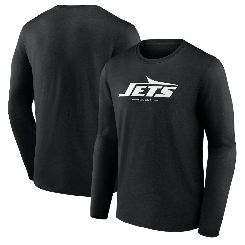 New York Jets Logo Team Lockup Long Sleeve T-Shirt - Black T-shirts