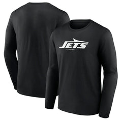 New York Jets Logo Team Lockup Long Sleeve T-Shirt - Black T-shirts