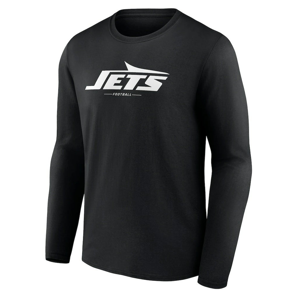 New York Jets Logo Team Lockup Long Sleeve T-Shirt - Black T-shirts