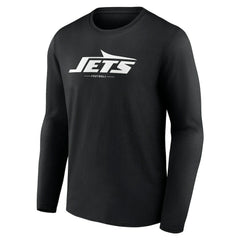 New York Jets Logo Team Lockup Long Sleeve T-Shirt - Black T-shirts