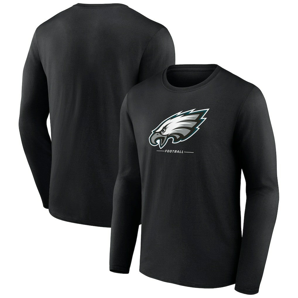 Philadelphia Eagles Logo Team Lockup Long Sleeve T-Shirt - Black T-shirts