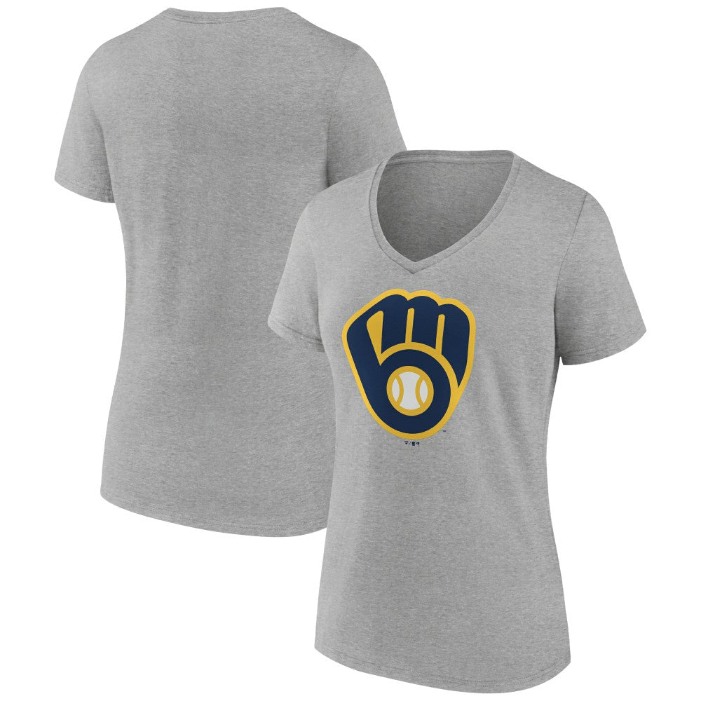 Milwaukee Brewers Women's Official Logo V-Neck T-Shirt - Gray T-shirts