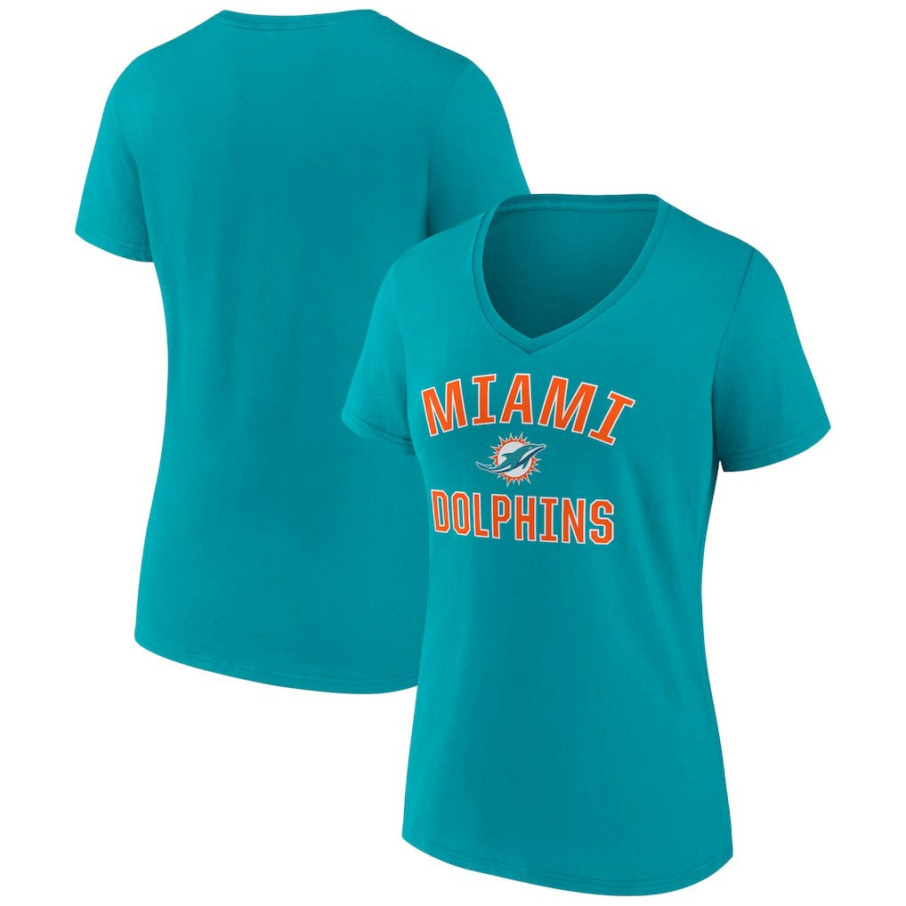 Miami Dolphins Women's Victory Arch Team V-Neck T-Shirt - Aqua T-shirts