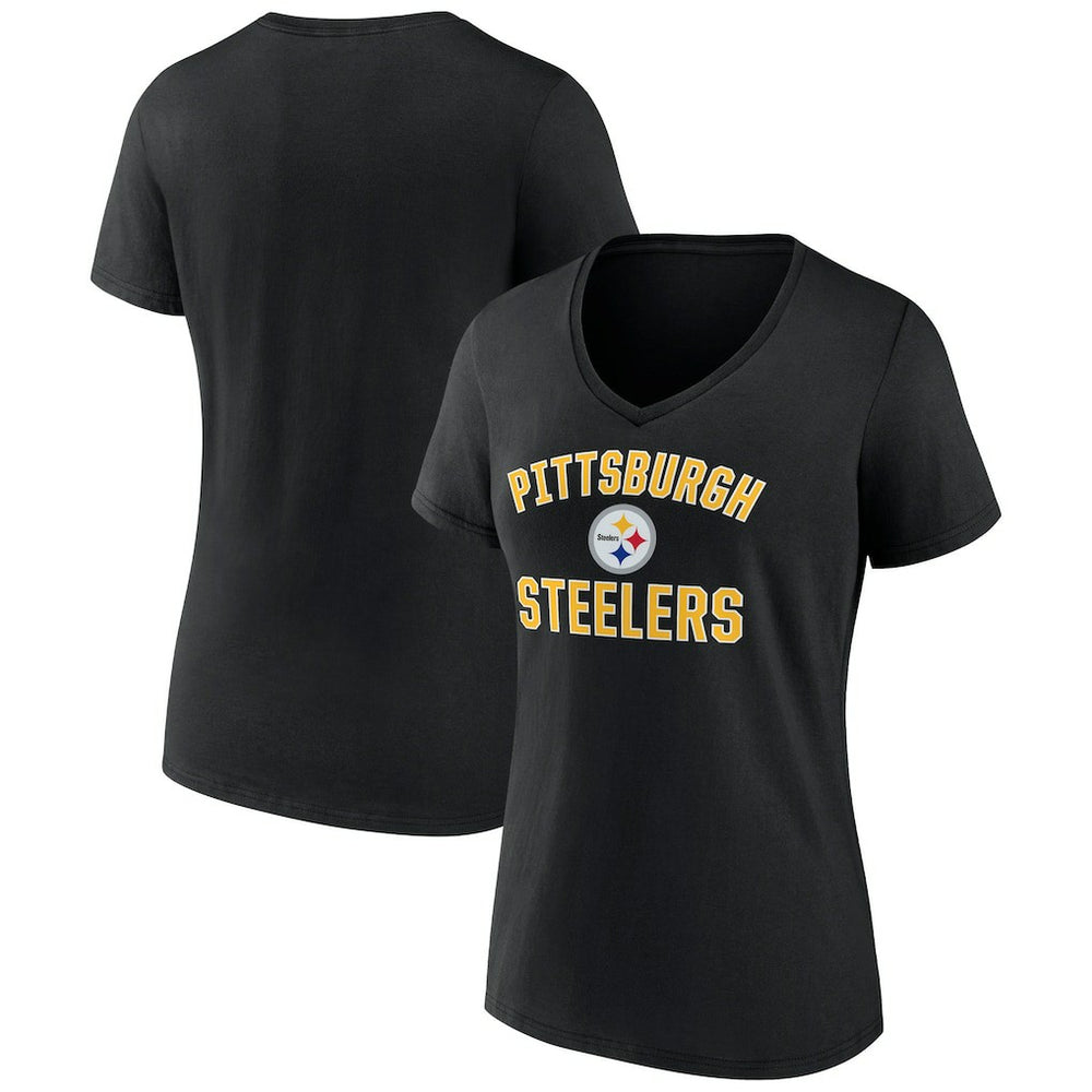 Pittsburgh Steelers Women's Victory Arch Team V-Neck T-Shirt - Black T-shirts