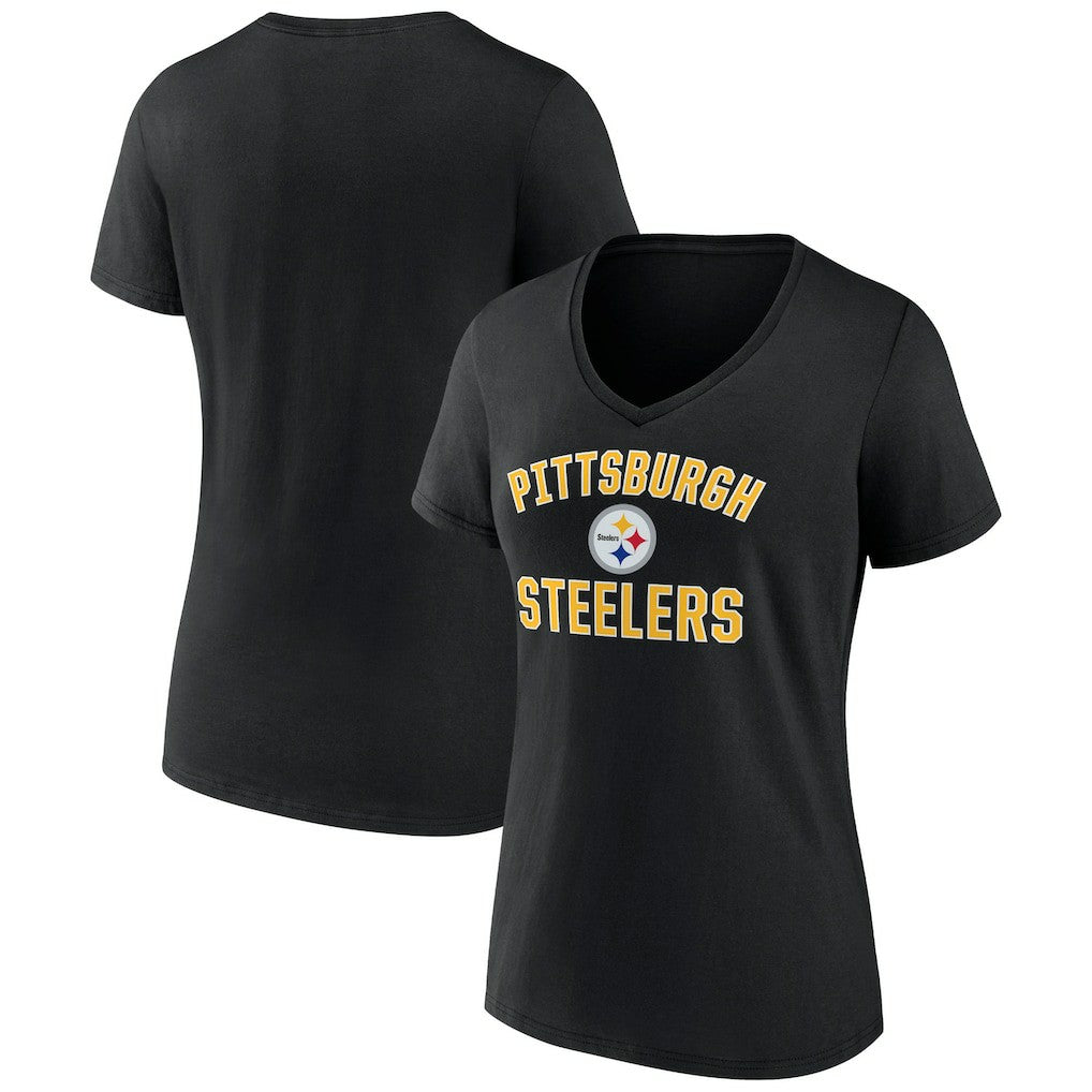 Pittsburgh Steelers Women's Victory Arch Team V-Neck T-Shirt - Black T-shirts