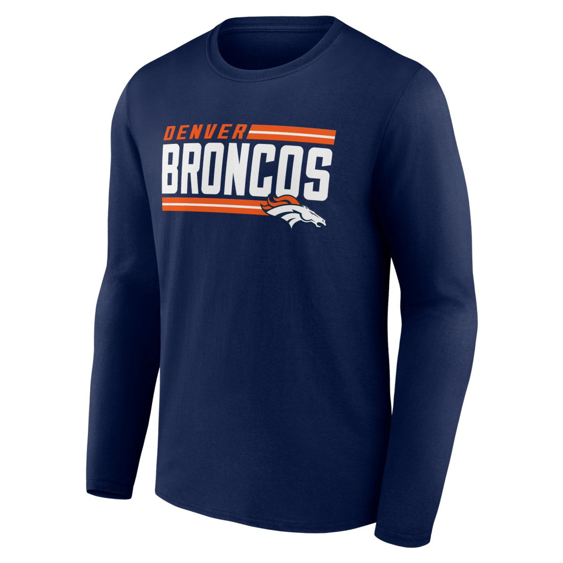 Denver Broncos On Side Stripe Team Long Sleeve T-Shirt - Navy T-shirts