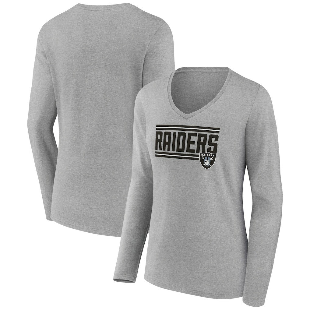 Las Vegas Raiders Women's On Side Stripe Long Sleeve V-Neck T-Shirt - Gray T-shirts