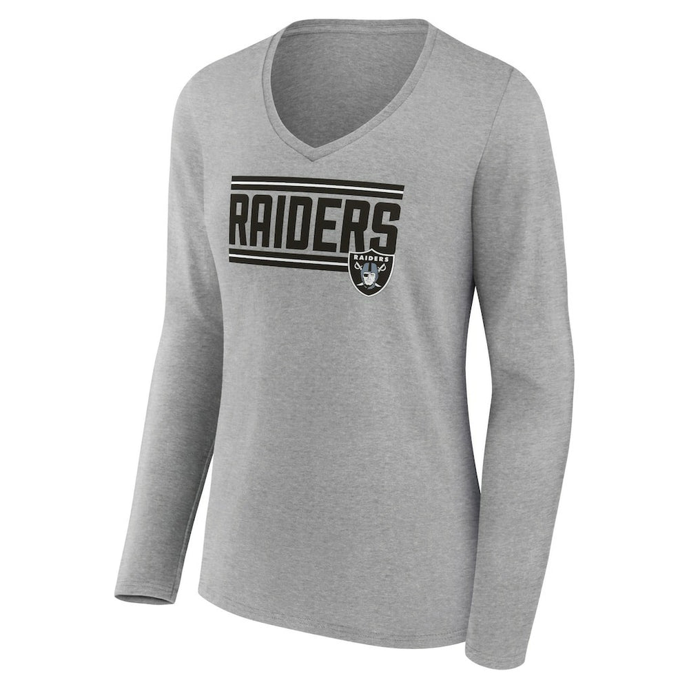 Las Vegas Raiders Women's On Side Stripe Long Sleeve V-Neck T-Shirt - Gray T-shirts
