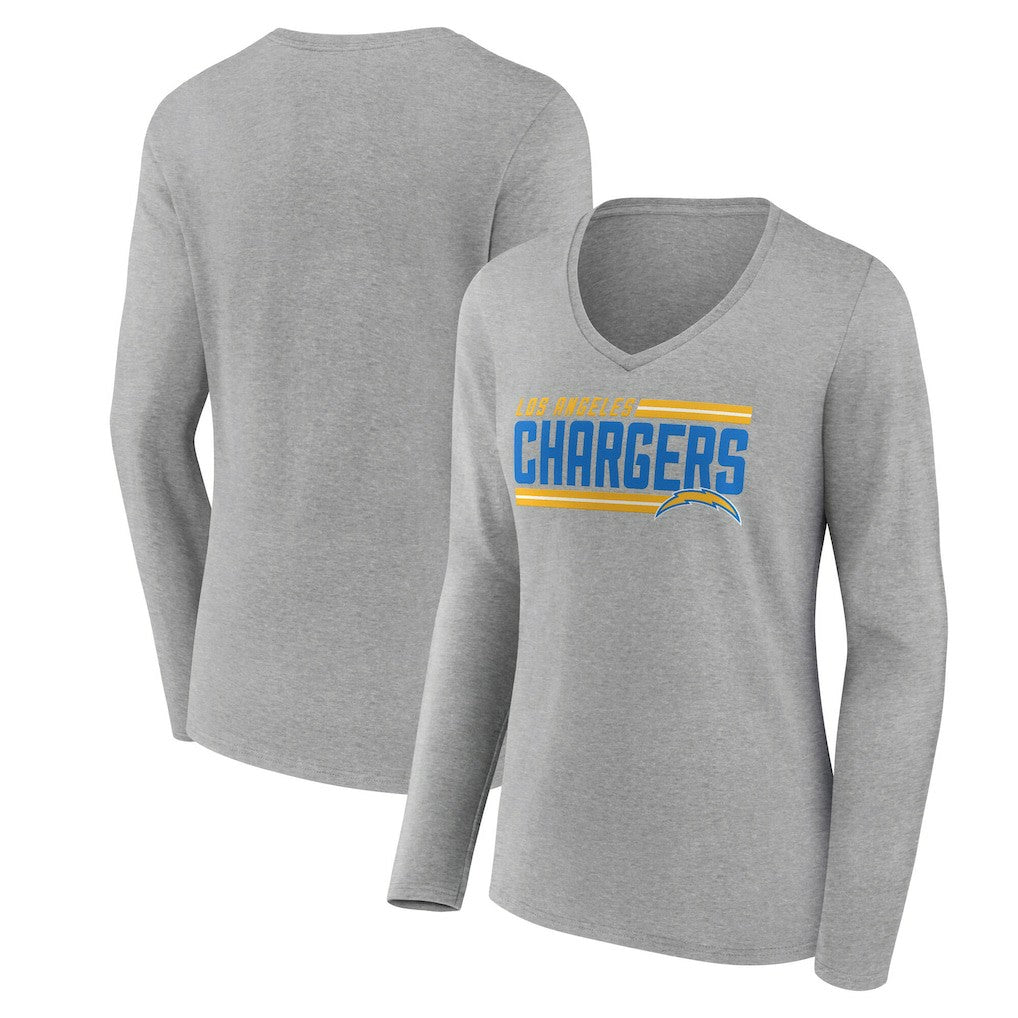 Los Angeles Chargers Women's On Side Stripe Long Sleeve V-Neck T-Shirt - Gray T-shirts