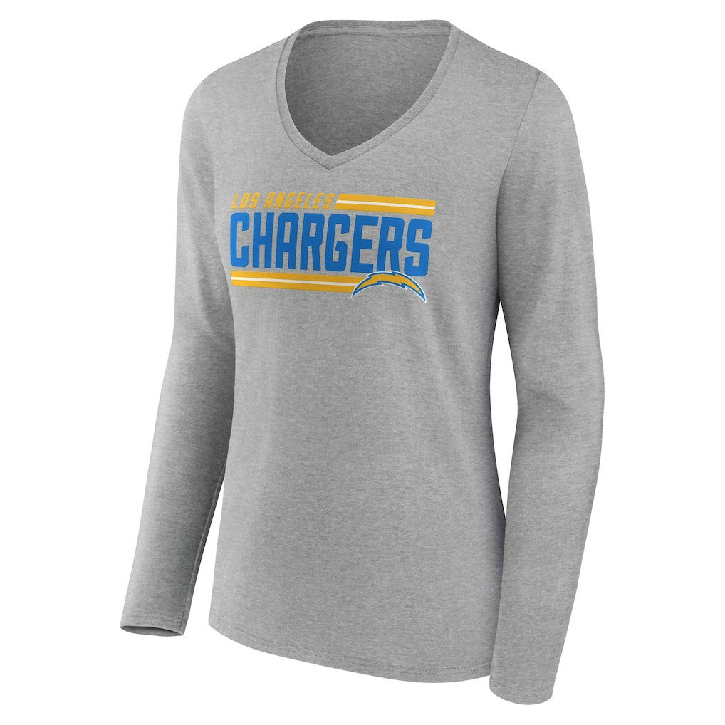 Los Angeles Chargers Women's On Side Stripe Long Sleeve V-Neck T-Shirt - Gray T-shirts