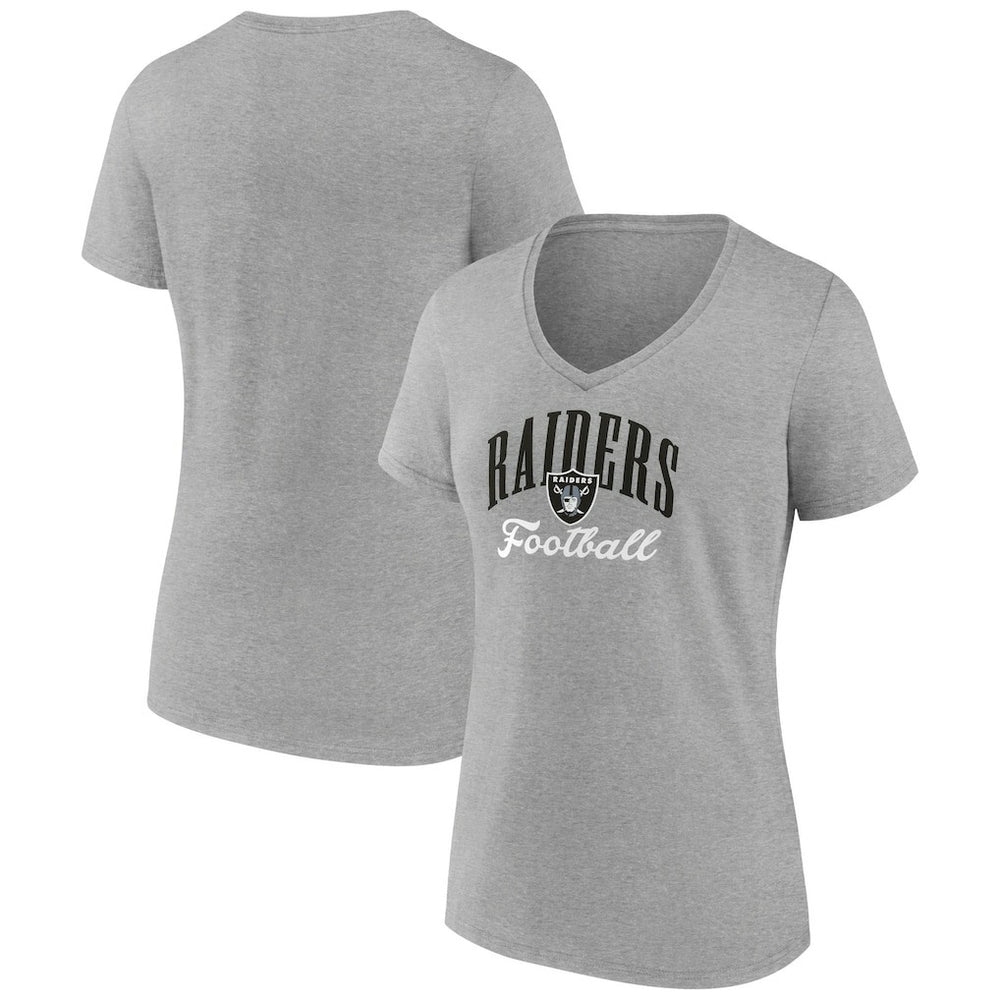 Las Vegas Raiders Women's Victory Script V-Neck T-Shirt - Heather Gray T-shirts