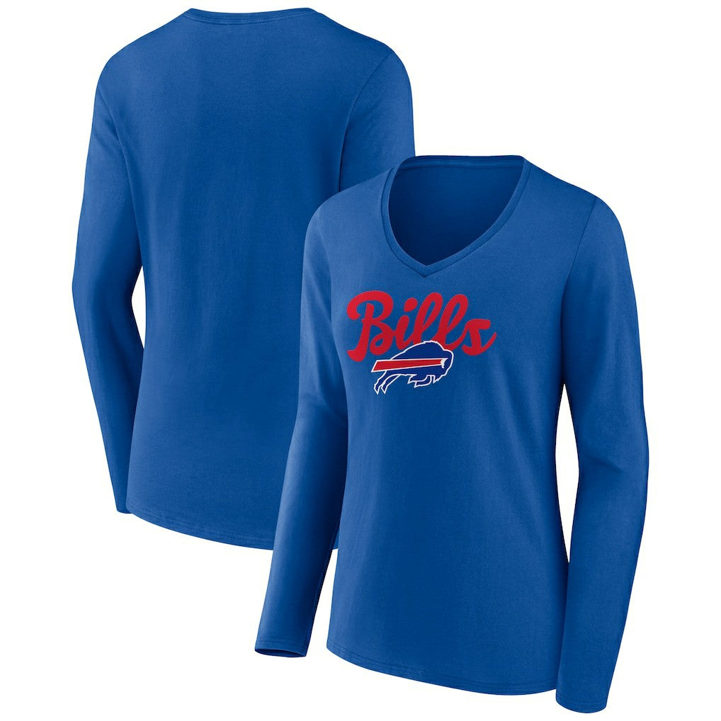 Buffalo Bills Women's Freehand Team Long Sleeve V-Neck T-Shirt - Royal T-shirts