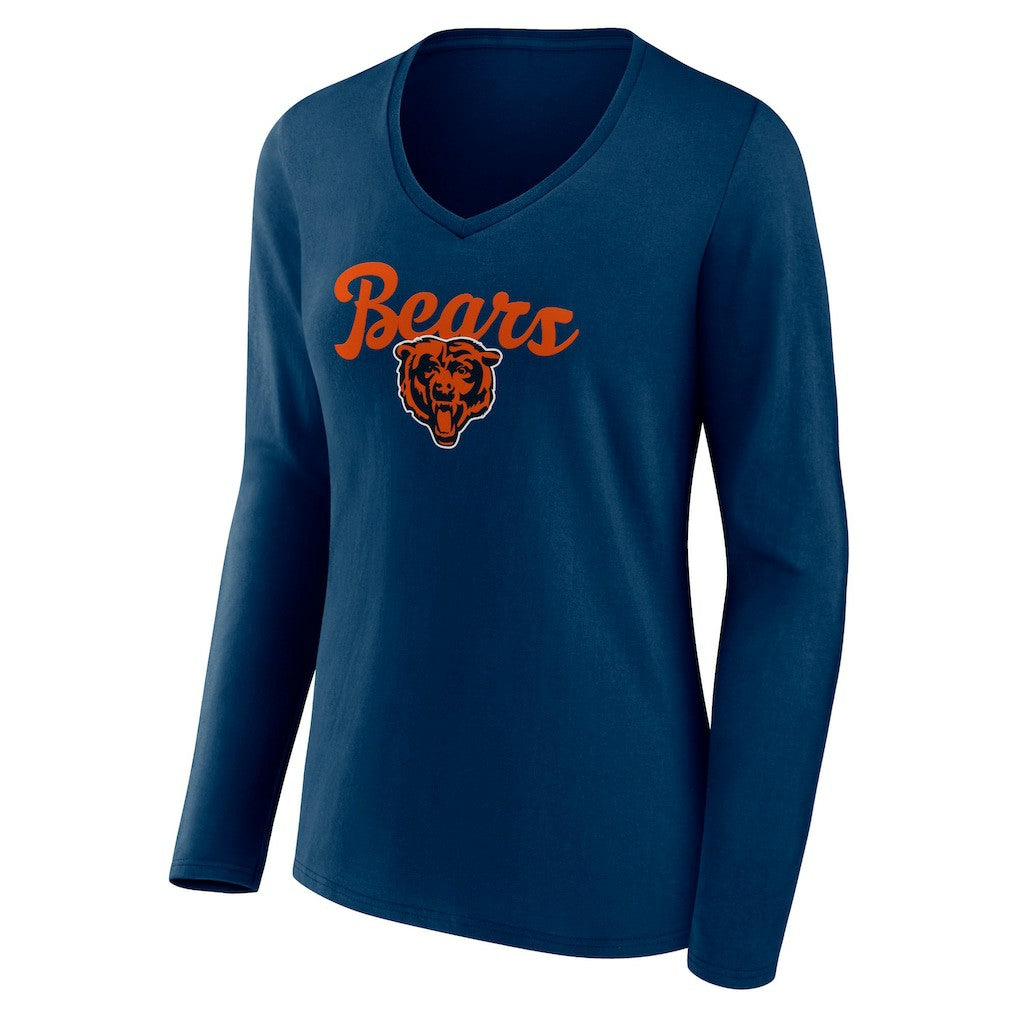 Chicago Bears Women's Freehand Team Long Sleeve V-Neck T-Shirt - Navy T-shirts