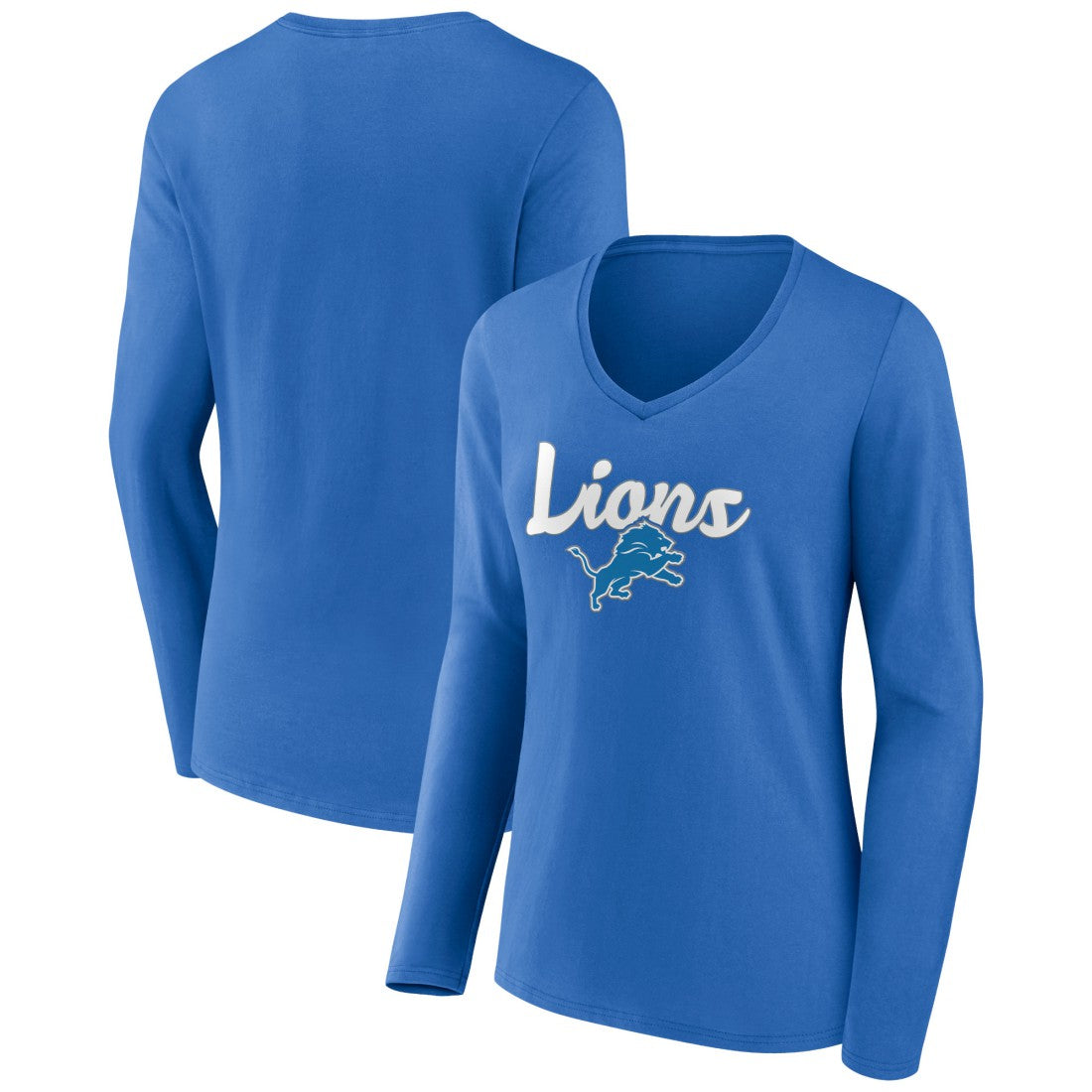 Detroit Lions Women's Freehand Team Long Sleeve V-Neck T-Shirt - Blue T-shirts