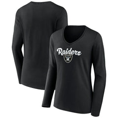 Las Vegas Raiders Women's Freehand Team Long Sleeve V-Neck T-Shirt - Black T-shirts