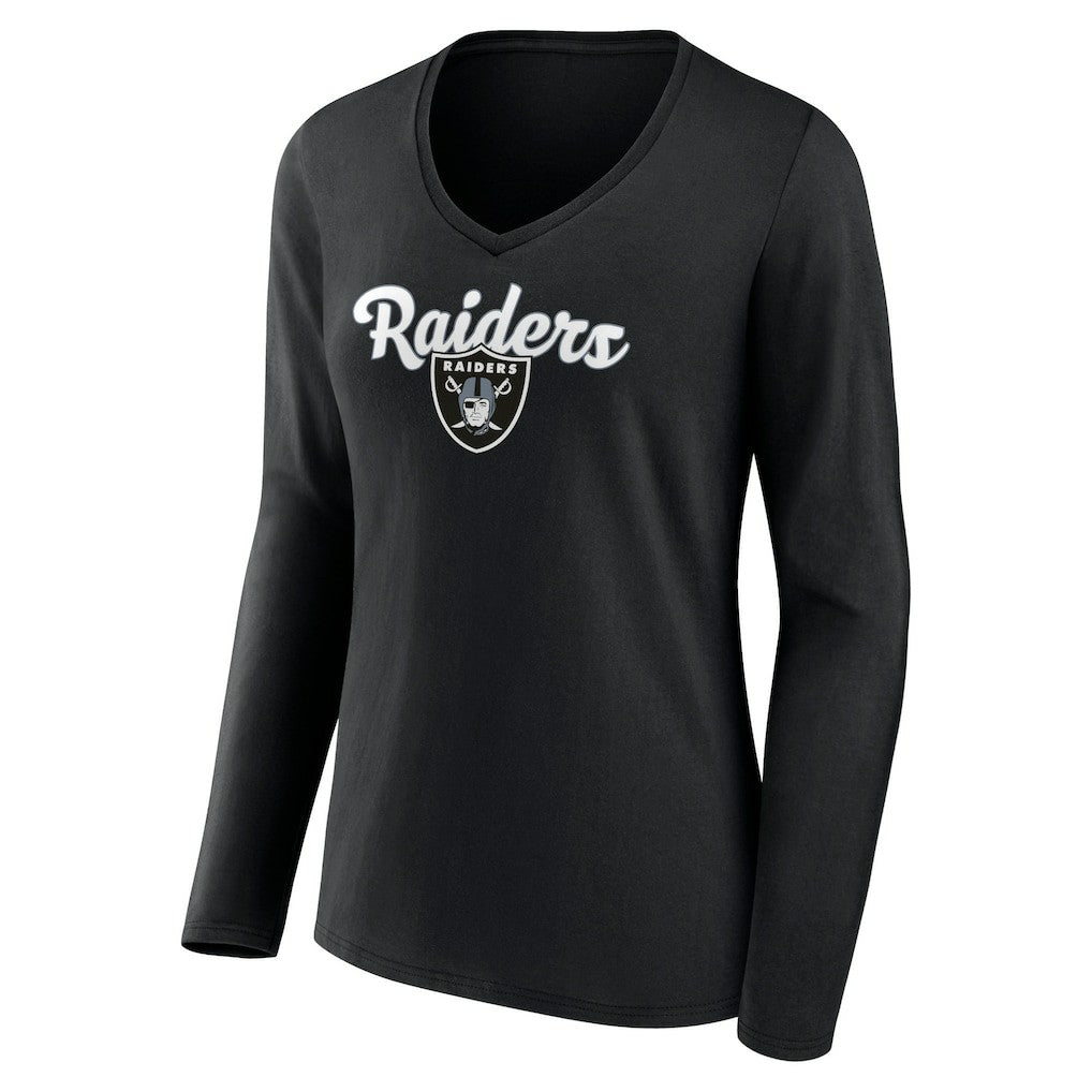 Las Vegas Raiders Women's Freehand Team Long Sleeve V-Neck T-Shirt - Black T-shirts