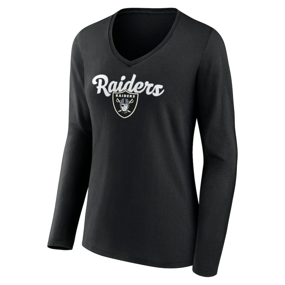 Las Vegas Raiders Women's Freehand Team Long Sleeve V-Neck T-Shirt - Black T-shirts