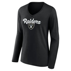 Las Vegas Raiders Women's Freehand Team Long Sleeve V-Neck T-Shirt - Black T-shirts