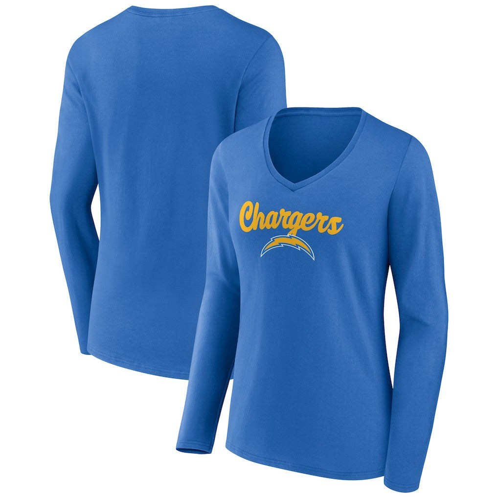 Los Angeles Chargers Women's Freehand Team Long Sleeve V-Neck T-Shirt - Powder Blue T-shirts