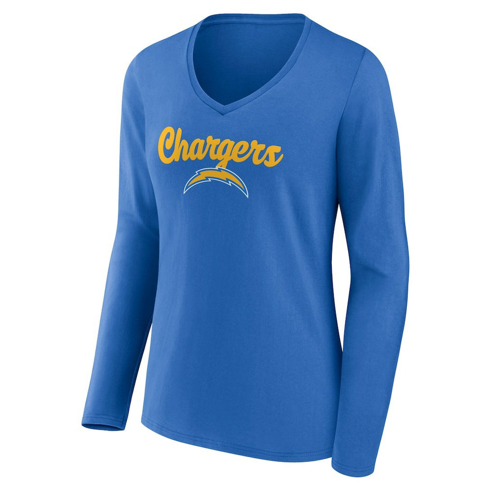 Los Angeles Chargers Women's Freehand Team Long Sleeve V-Neck T-Shirt - Powder Blue T-shirts