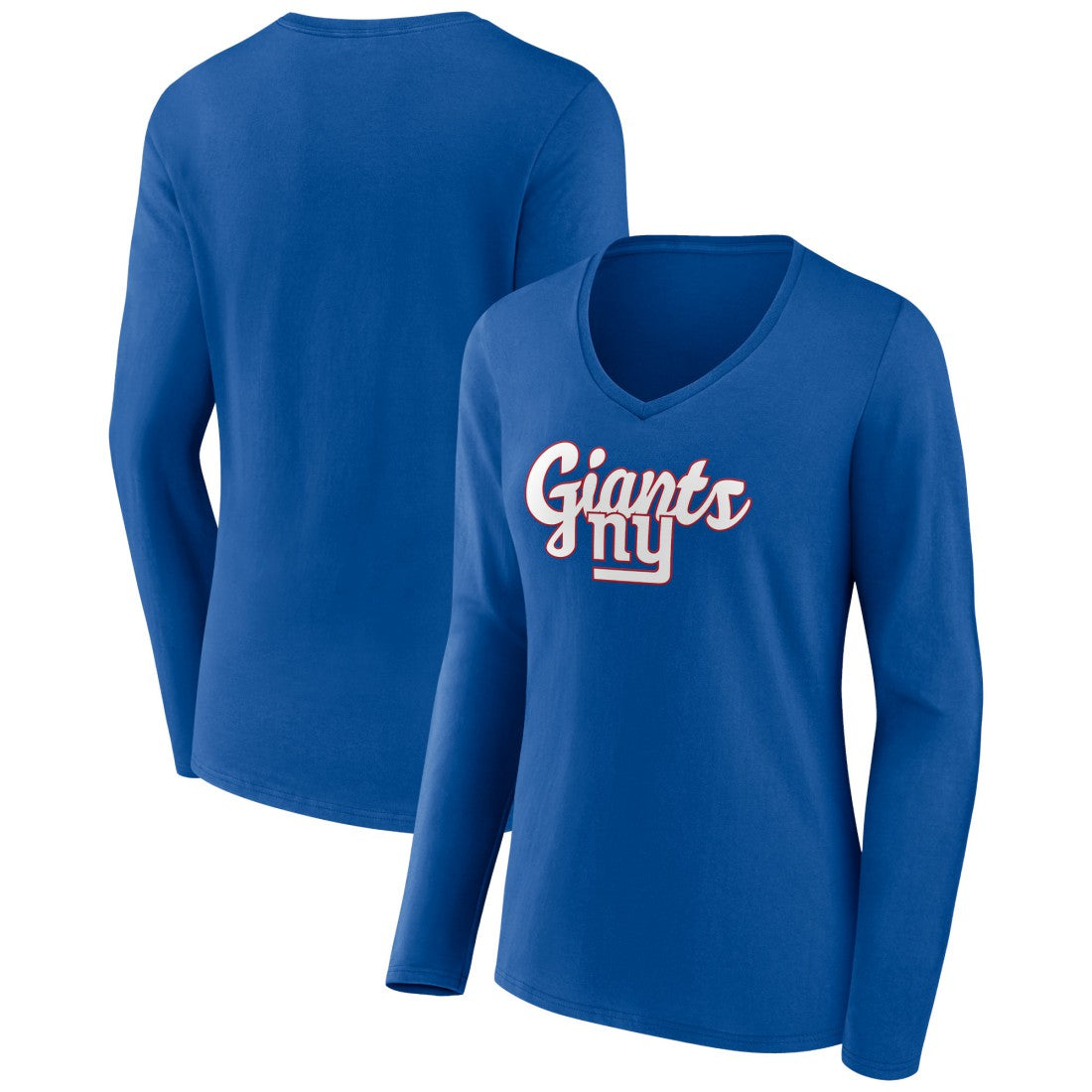 New York Giants Women's Freehand Team Long Sleeve V-Neck T-Shirt - Royal T-shirts