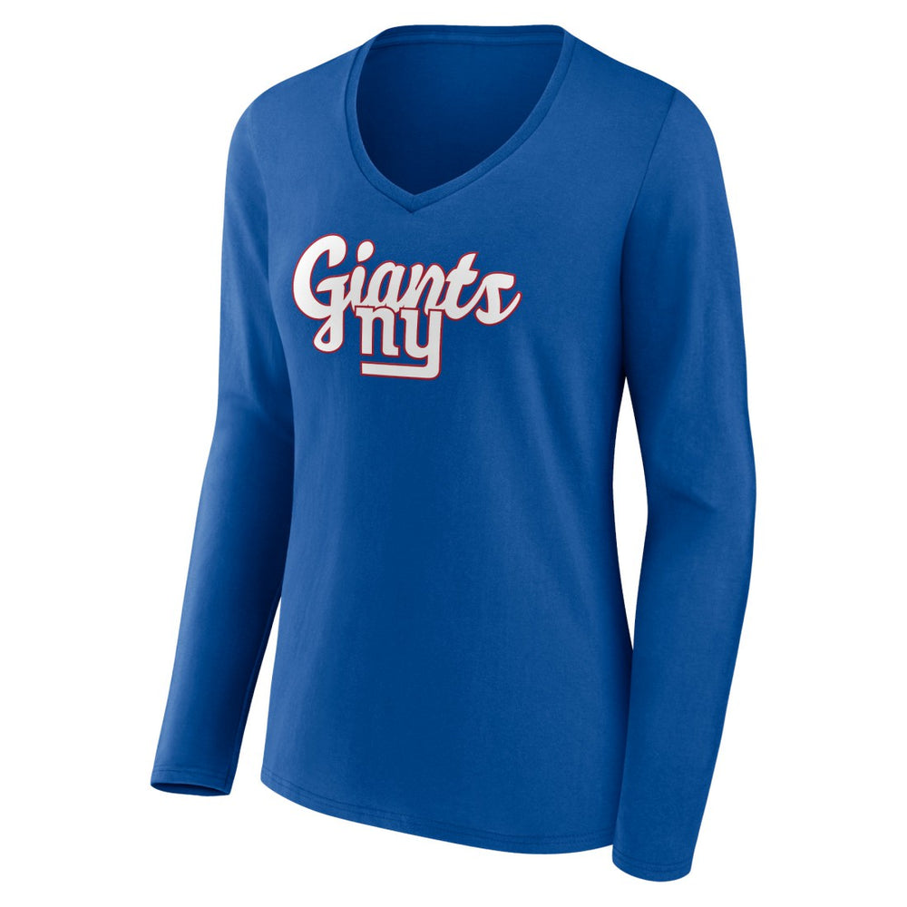 New York Giants Women's Freehand Team Long Sleeve V-Neck T-Shirt - Royal T-shirts