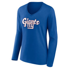 New York Giants Women's Freehand Team Long Sleeve V-Neck T-Shirt - Royal T-shirts