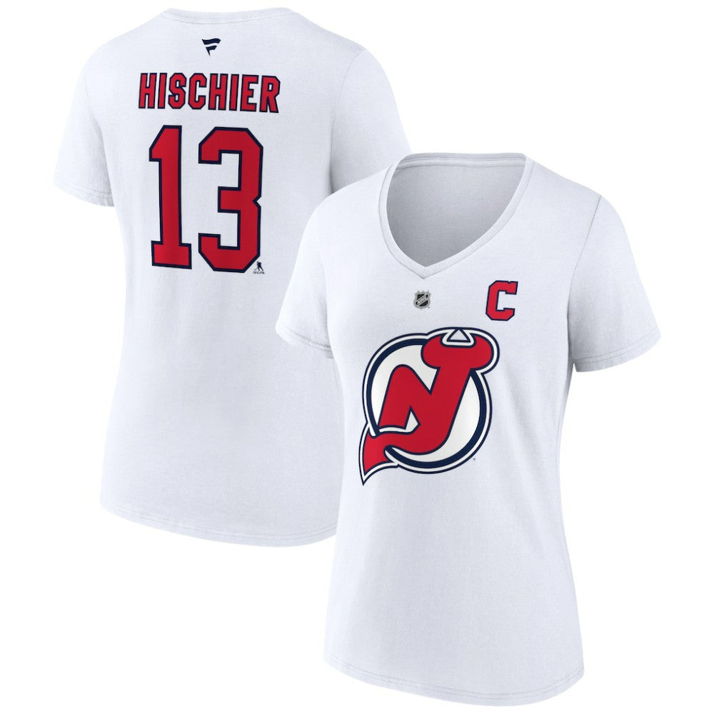 Nico Hischier New Jersey Devils Fanatics Women's Special Edition 2.0 Name & Number V-Neck T-Shirt - White | US 5079597