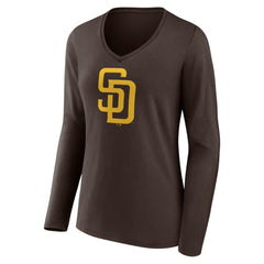 San Diego Padres Women's Team Logo Long Sleeve V-Neck T-Shirt - Brown T-shirts
