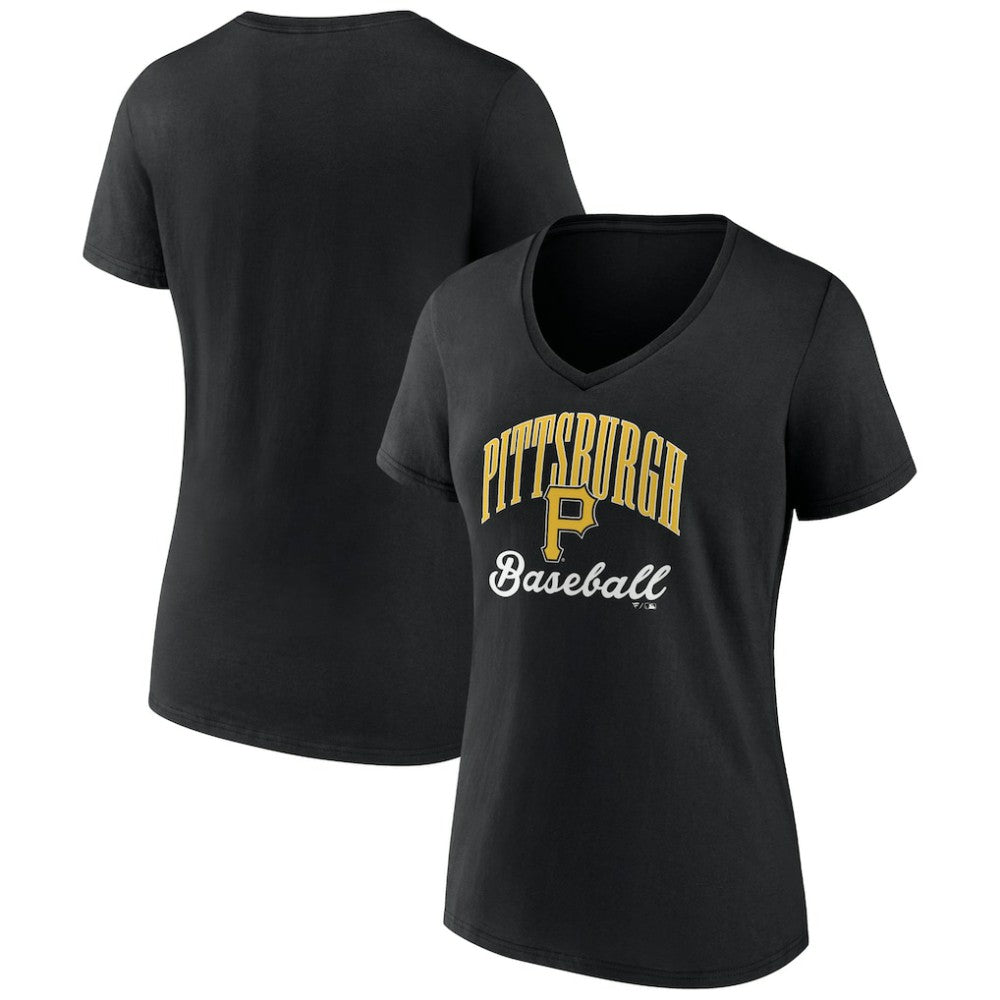 Pittsburgh Pirates Women's Victory Script Team V-Neck T-Shirt - Black T-shirts
